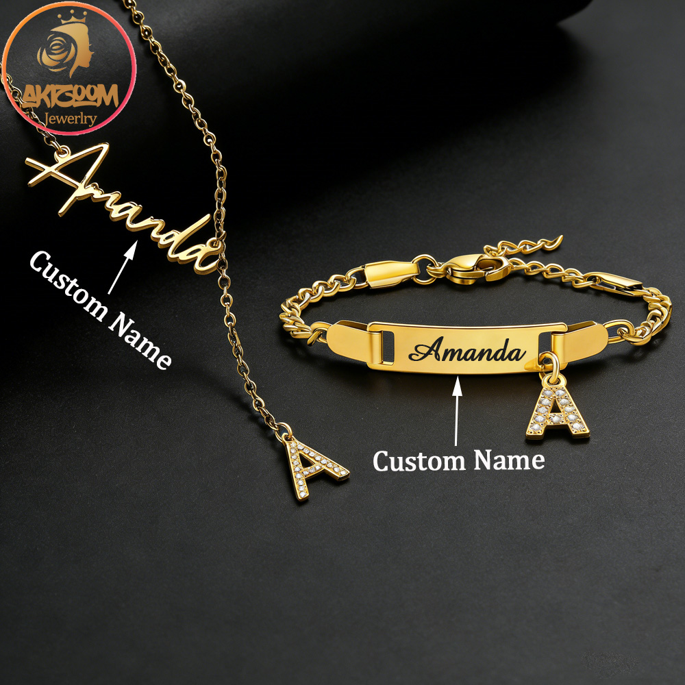 Men'S Fashion Jewelry Bracelets - Akizoom Aangepaste naam Zirkoon Letter ketting