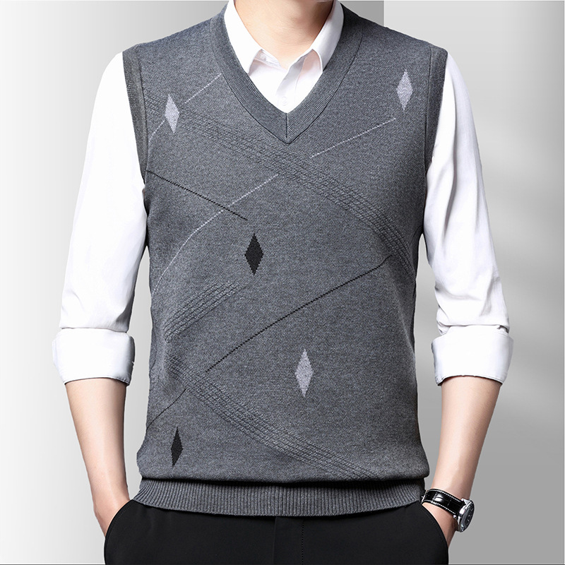 Men'S Fashion V Neck Sweater - Lente Nieuwe Casual Effen Jacquard Mouwloze
