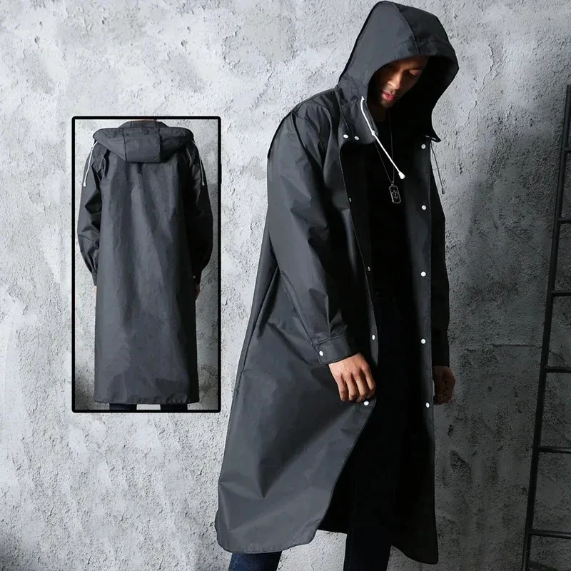 Mens Fashion Poncho - Zwarte Mode Volwassen Waterdichte Lange Regenjas