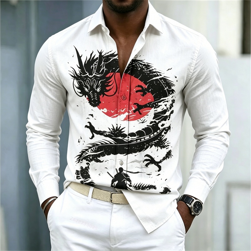 Men'S Fashion Course - 2026 Nieuw Herenoverhemd Wit Zwart Rood