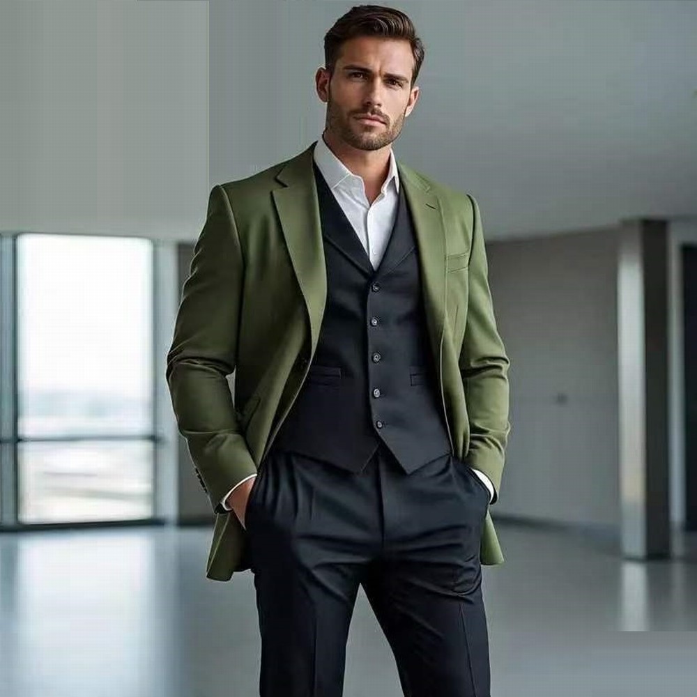 Jacket Mens Fashion - Modieuze, legergroene en zwarte, formele herenpakken