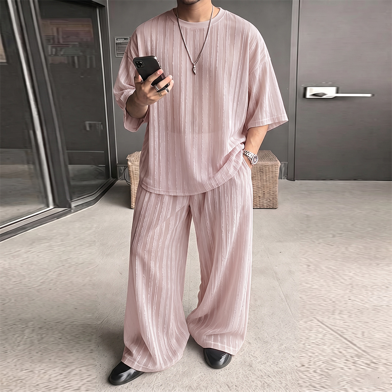 Men'S Fashion Course - INCERUN Herensets Gestreepte Transparante Korte Mouw