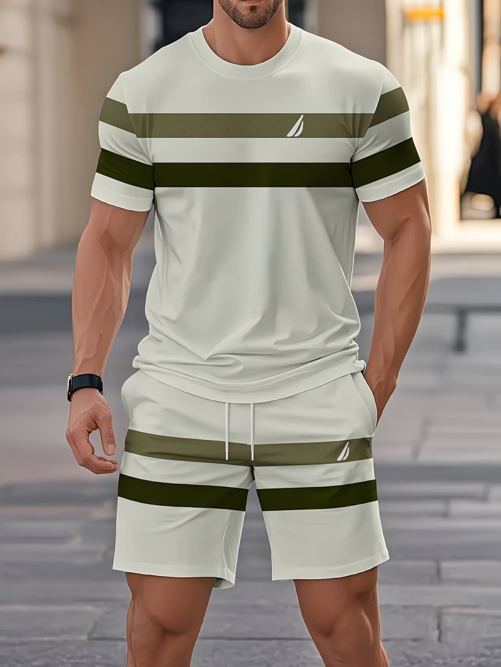Men'S Fashion Course - Mannen Zomer Sets Grappige 3D Streep