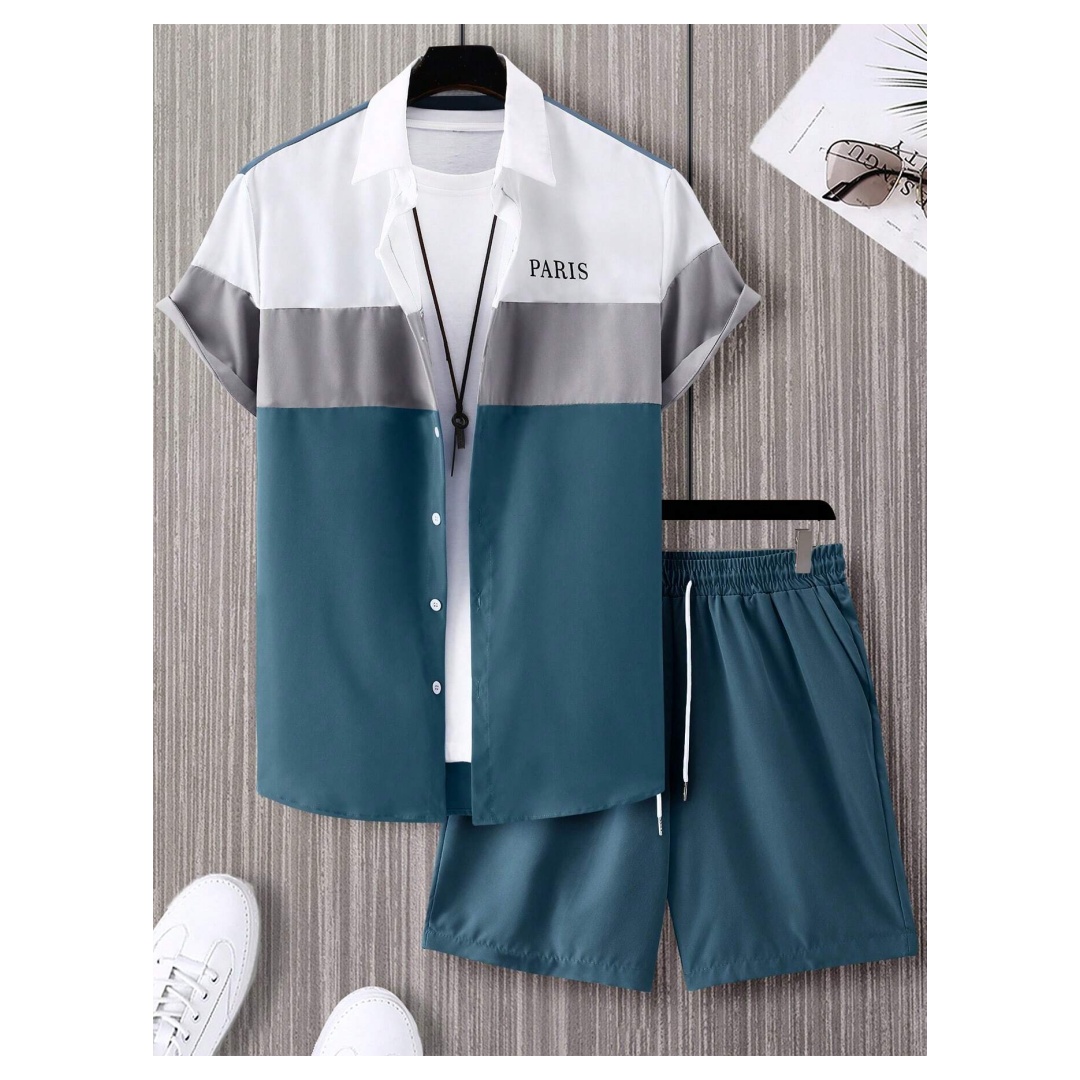 Men'S Fashion Course - Herenmodepak Blauw en wit patchwork-kleurig enkelrijig